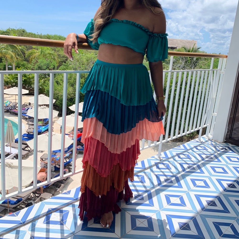 Two piece top and ruffle skirt set